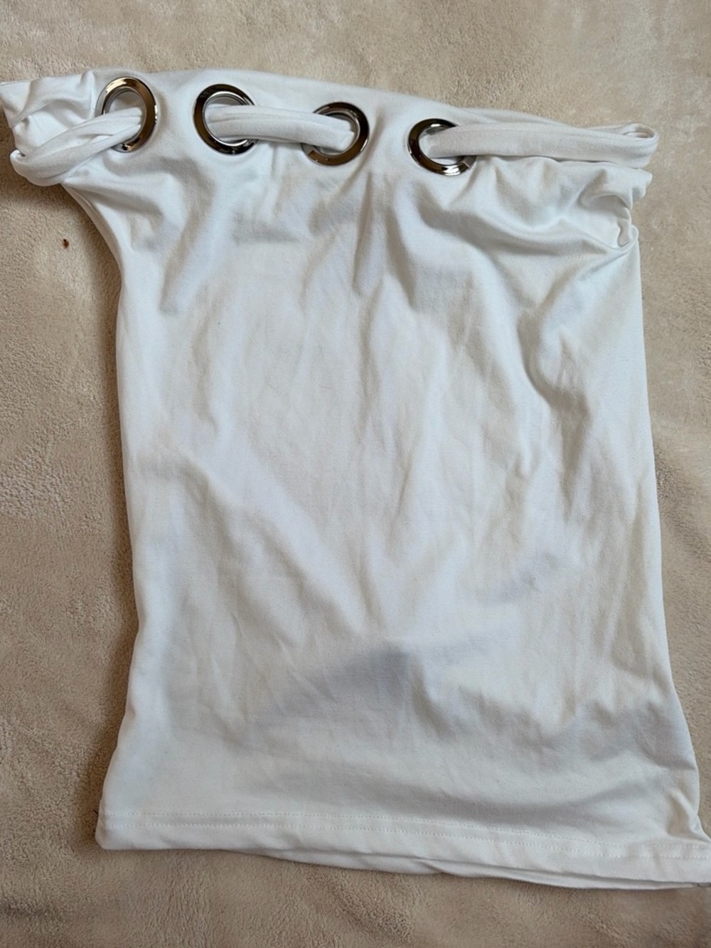 SHEIN White Strapless Tube Top with Silver Eyelet Detail